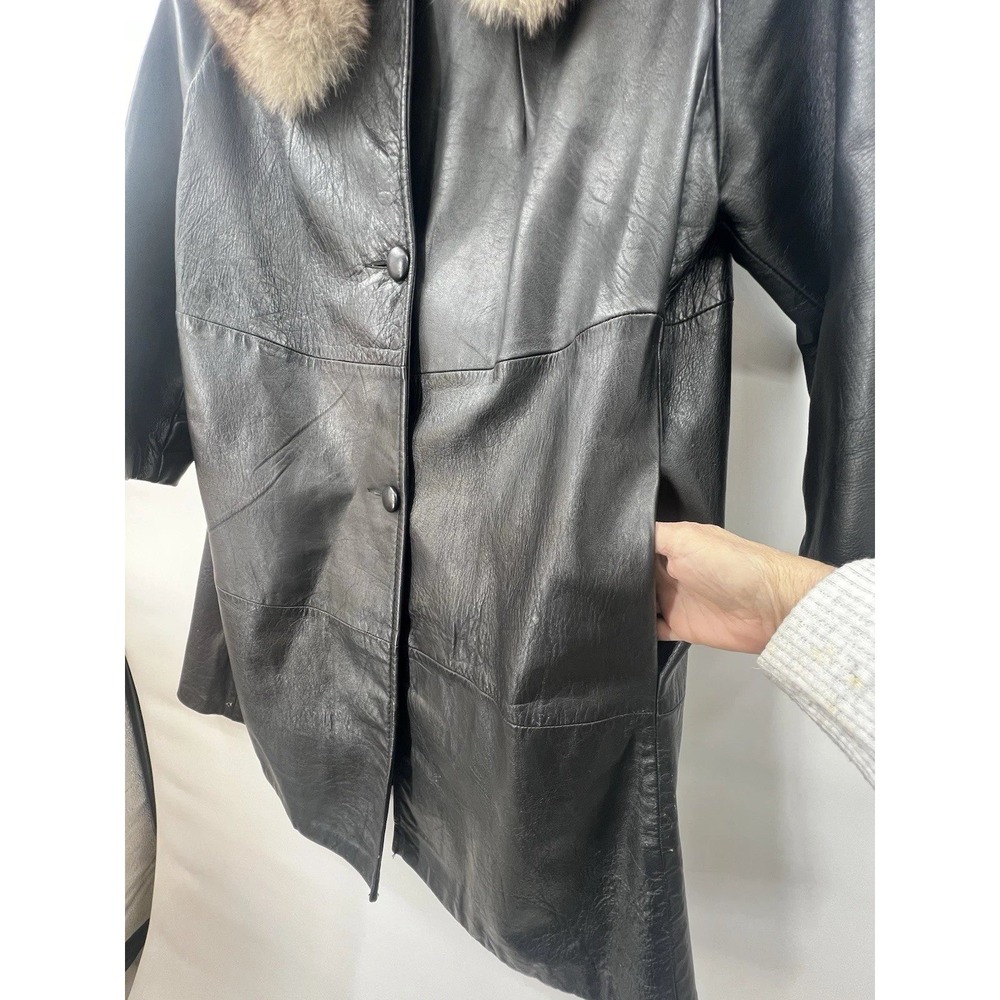 VTG Peter Caruso Mob Wife Leather Fur Collar Coat Womens XL Vintage Glam Luxury - Picture 10 of 15